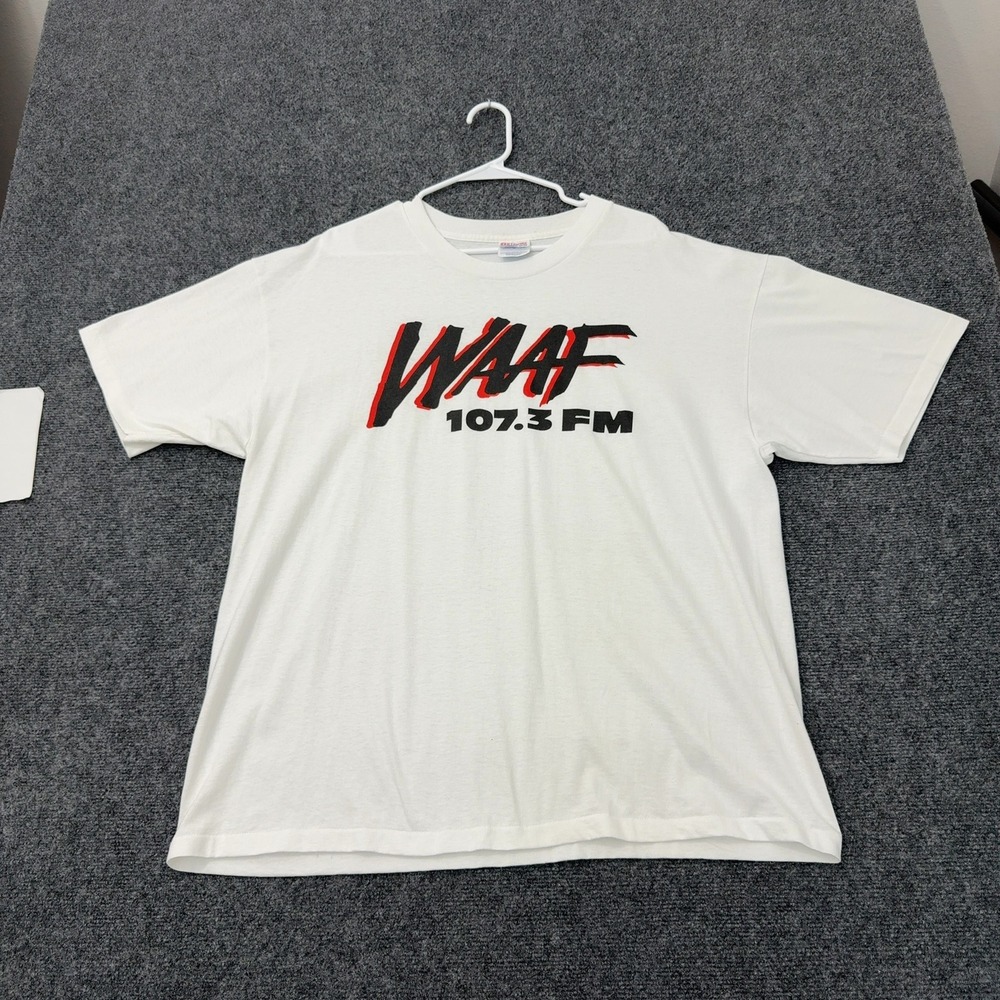 Vintage WAAF Radio Hanes T Shirt Mens XL White Cotton Blend Graphic 90s Retro